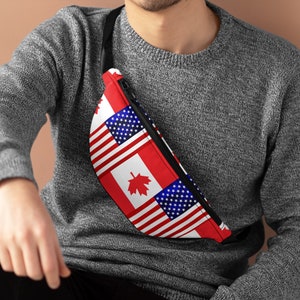 Canada-USA Mixed Flag  Fanny Pack| USA Canada Mixed  Flag Fanny pack  bag | Gifts & Souvenirs | Travel Bag | Crisply Printed
