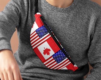 Canada-USA Mixed Flag  Fanny Pack| USA Canada Mixed  Flag Fanny pack  bag | Gifts & Souvenirs | Travel Bag | Crisply Printed