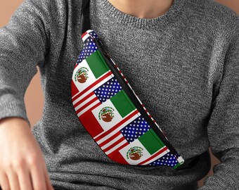 Mexico USA Mixed Flag  Fanny Pack| USA Mexico Flag Fanny pack  bag | Gifts & Souvenirs | Travel Bag