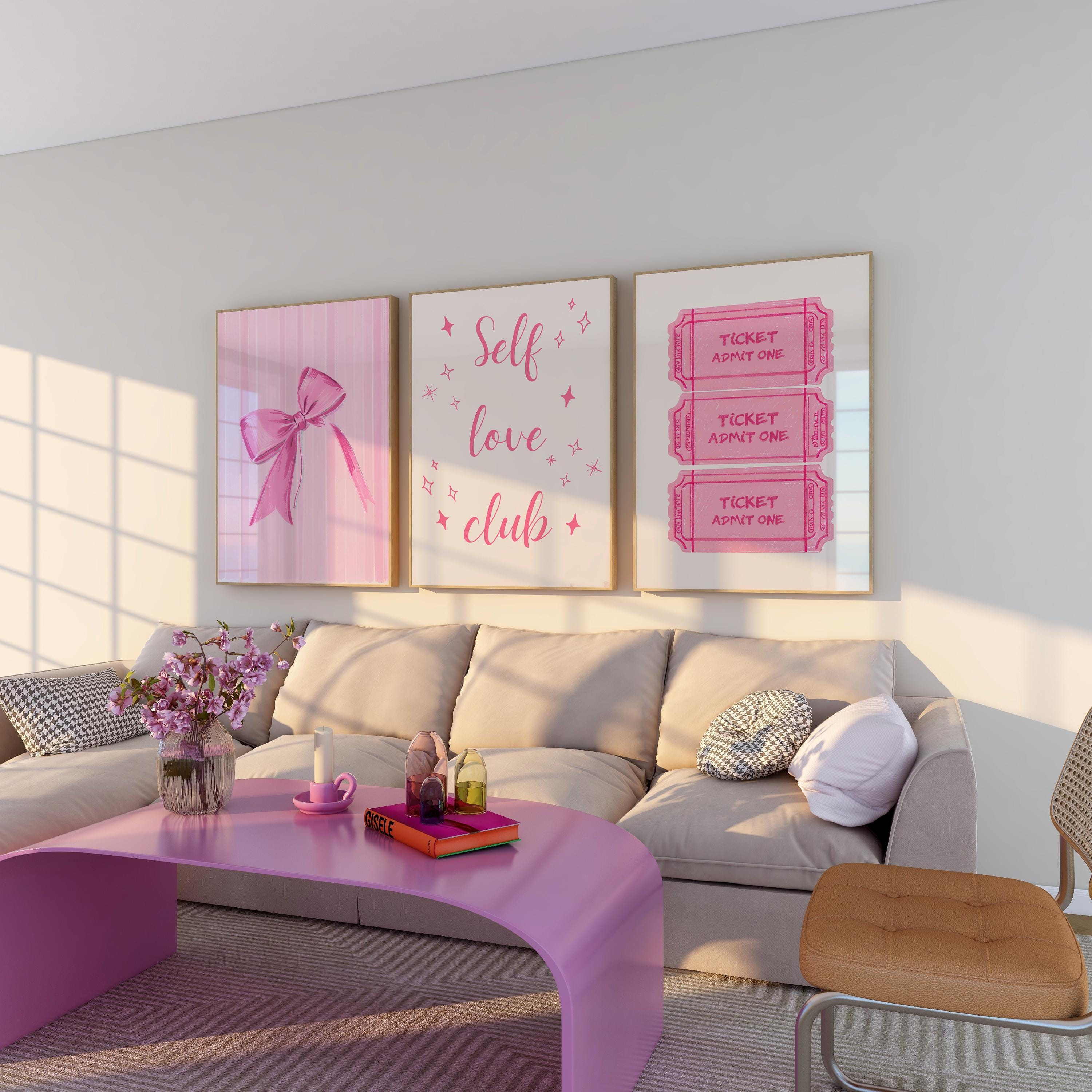 Set Di 4 Stampe Artistiche Da Parete Rosa – Decorazione Preppy Coquette Con Fiocchi, Ciliegie, Palla 8 – Quadri Tela 30x40 Cm Per Camera Da Letto E Dormitorio