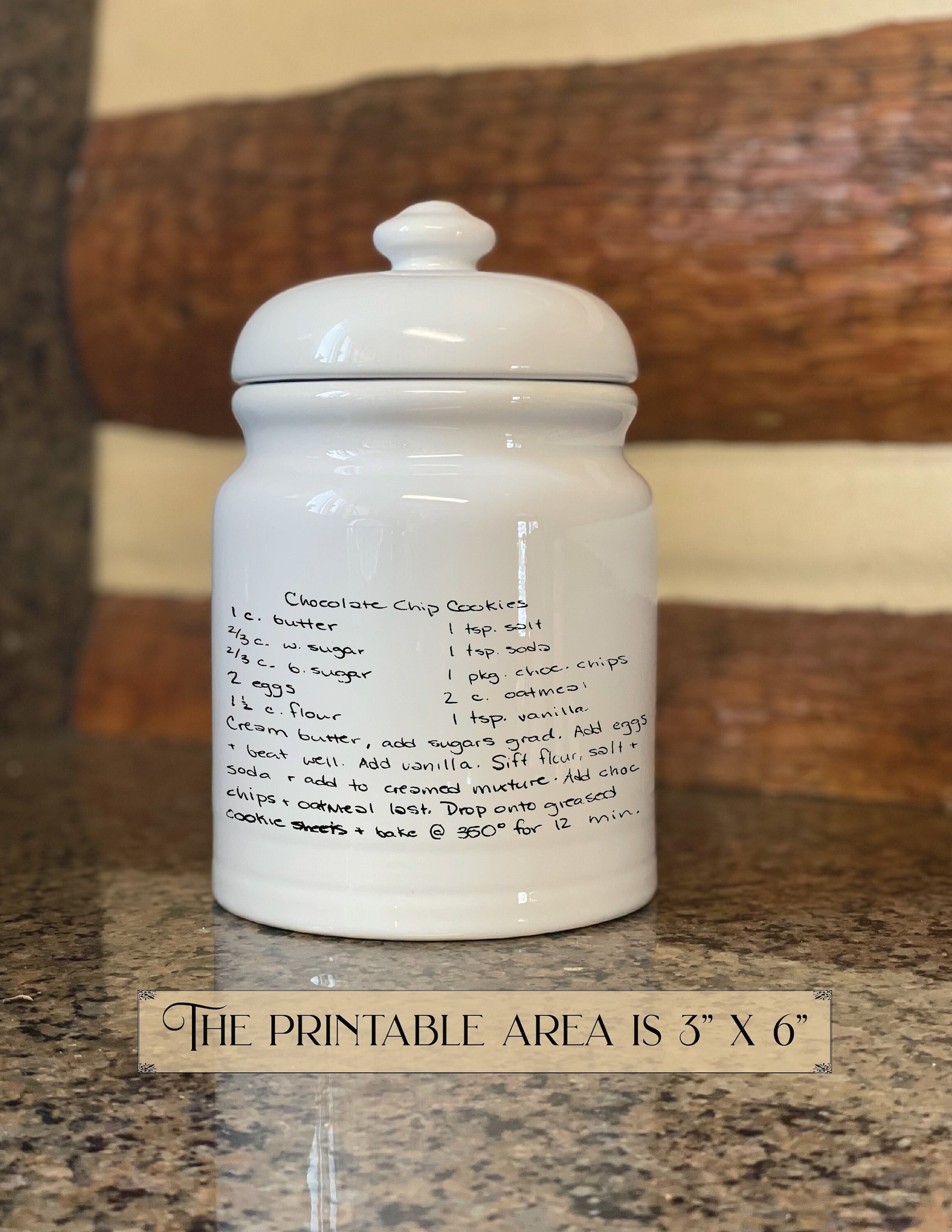 Small Cookie Jar with Handwriting Taken from Your Recipe