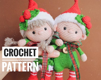 Christmas gnome crochet PATTERN. Holiday Gnomes dolls girl and boy. Santa Elf Gnome amigurumi. Xmas gnome pattern. US English Digital PDF
