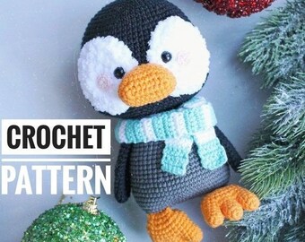 Crochet Christmas Penguin PATTERN. Antarctica Ocean Sea animals amigurumi. Bird Toys Tutorial. US English Digital PDF