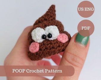 Patrón de crochet Emoji de caca. Lindo bebé caca divertida Amigurumi. Inglés americano