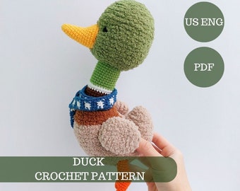 Easter Duck Crochet Pattern, Duck Amigurumi, Crochet Duck Tutorial for Beginners. Textured yarn. / US English Digital PDF