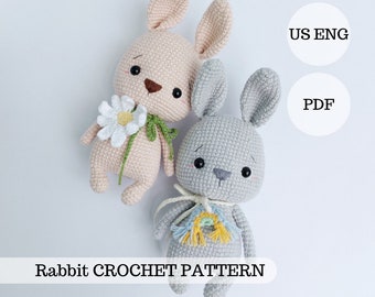 Crochet PATTERN Easter Bunny. Amigurumi Rabbit Tutorial US English. Digital PDF