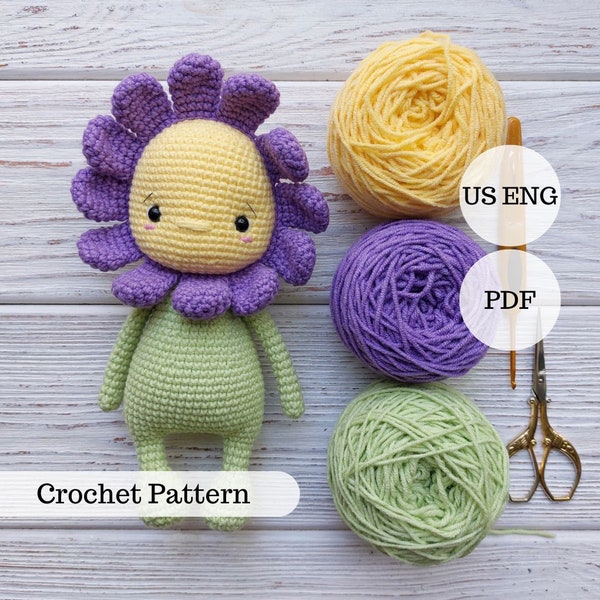 Adorable Crochet Flower Doll Pattern - Cute amigurumi - Instant Download