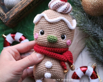 GINGERBREAD man Crochet PATTERN - Christmas Amigurumi pattern. Cookie man toy. US English Digital