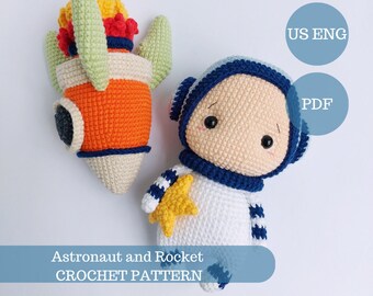 Astronaut and Rocket Crochet Pattern. Amigurumi Rocket. Playset Crochet. Space Ship, Space Amigurumi / US English Digital PDF