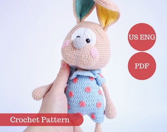 Adorable Bunny Crochet Pattern - Easy Amigurumi Rabbit Tutorial in US English - Instant Download PDF