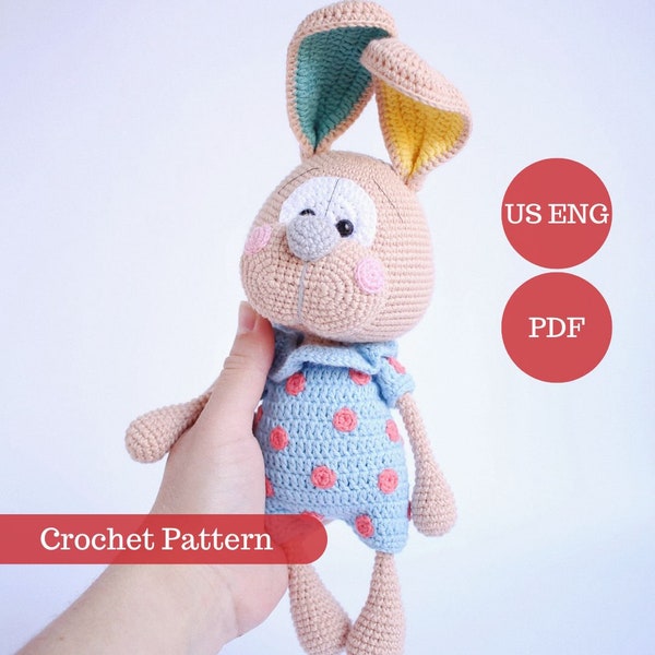 Adorable Bunny Crochet Pattern - Easy Amigurumi Rabbit Tutorial in US English - Instant Download PDF