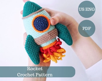 Rocket Crochet Pattern, Emerald green Amigurumi Rocket. Space Ship, Space Amigurumi / US English Digital PDF