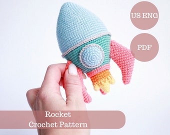 Easy Rocket Crochet Pattern, Amigurumi Rocketship. Space Ship Plush, Space handmade toy. US English Instant Download PDF