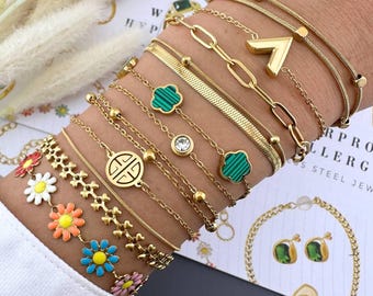 Flower Bracelet 18K Gold Plated | Waterproof Stainless Steel Fine minimalist Jewelry for Women Casual & Formal Wear. Best gift for her