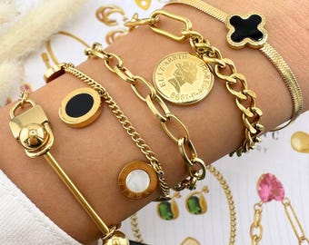 18K Gold Plated Bracelet Waterproof Stainless Steel Fine Jewelry for Women Casual & Formal Wear
