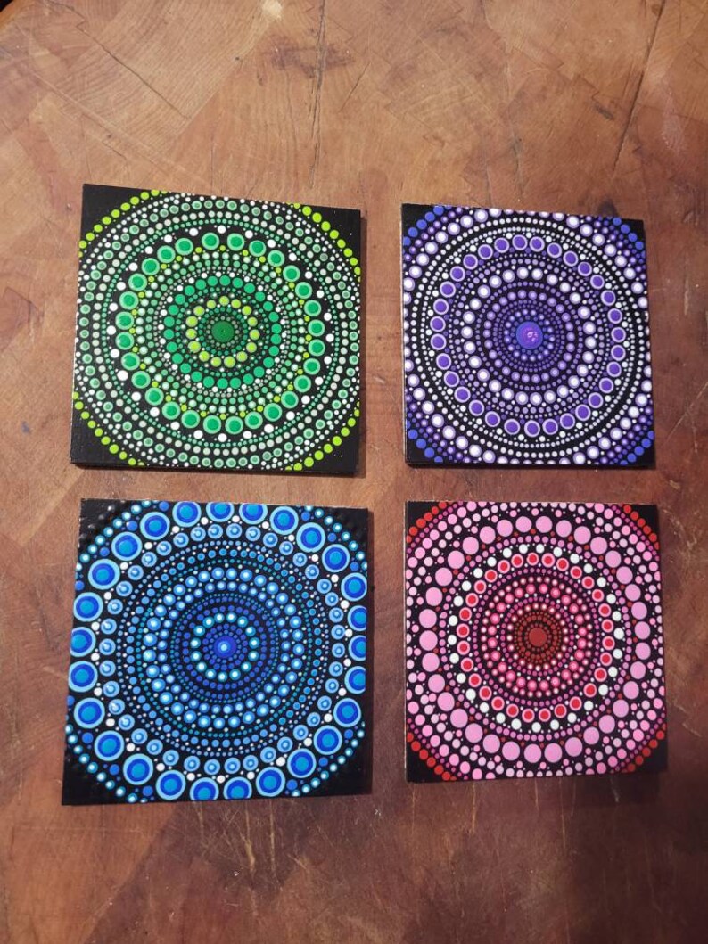 Hand painted coasters set of 4 mandala design dot painting Etsy