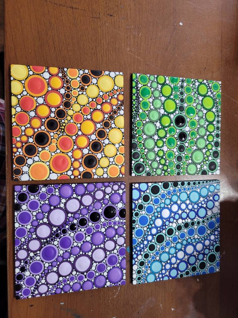 Hand painted coasters set of 4 dot painting Etsy