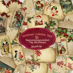 Tags ephemera colletion, printable ephemera,christmas tags,christmas envelope, kit ephemera