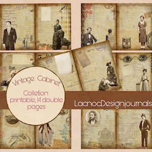 Printable vintage cabinet,double pages junk journal kit
