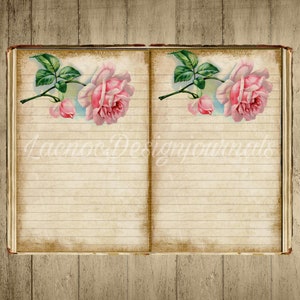 Printable junk journal kit, rose flowers collection kit, double pages for journals