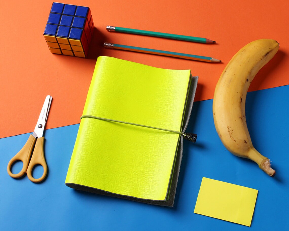 Yellow Sketchbook Leather Notebook Cute Blank Refillable Journal Custom