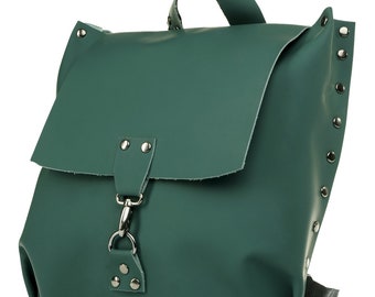 Emerald Green Cuir sac à dos femmes véritables cuir sac à dos petit collège sac à dos ville sac à dos jolie sac à bandoulière rivets sac à dos