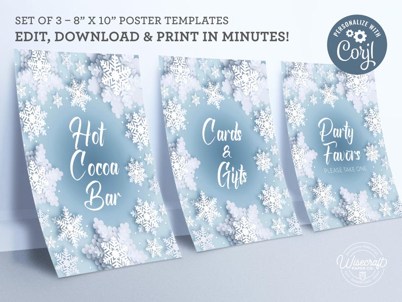 Editable Winter Snowflake Party Signs – Set of Three 8x10 Posters ...