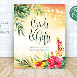 Anpassbares Tropical Luau 8x10 Zeichen - Bearbeitbare Corjl-Vorlage, digitaler Download, #009