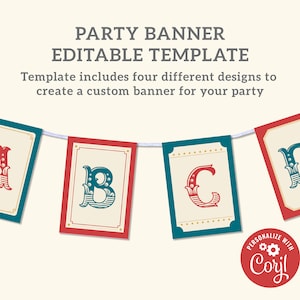 Customizable Vintage Circus Party Banner - Carnival Party Decor, 5x7 Corjl Template, Digital Download, #021