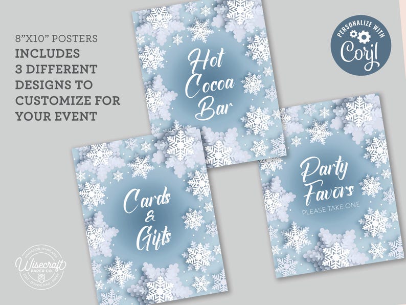 Editable Winter Snowflake Party Signs – Set of Three 8x10 Posters ...