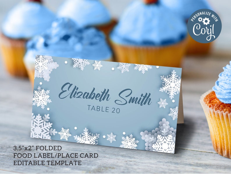 Winter Snowflake Editable Food Labels & Place Cards – Corjl Template ...