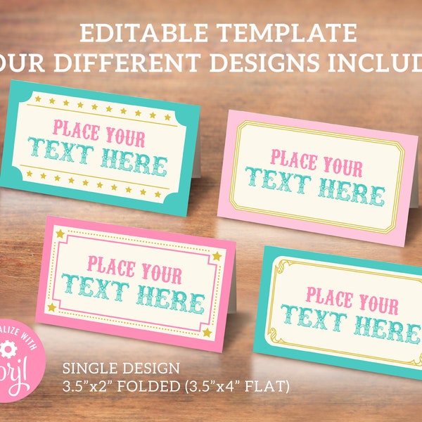Carnival, Circus, Pastel Birthday Party, Shower, Food Label, Place Card, Table Tent, Editable Template, digital download, #022