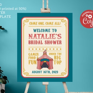 Editable Circus Bridal Shower Poster - Vintage Carnival Theme, 16x20 Corjl Template, Digital Download, #021