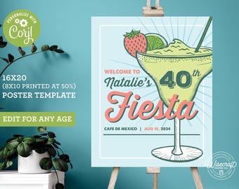 Editable Margarita Birthday Fiesta Welcome Sign – 16x20 Corjl Template, Digital download, #018