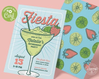 Fiesta Fun! Editable Margarita Retirement Party Invitation - 5x7 Corjl Template, Digital download, #018