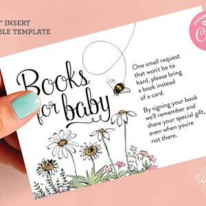 Bee-thema kaart babyshower - bewerkbare 5 x 3,5 Corjl-sjabloon, boeken voor baby, digitale download, #015