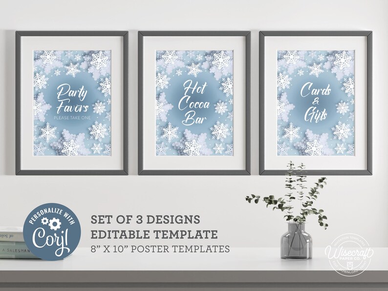 Editable Winter Snowflake Party Signs – Set of Three 8x10 Posters ...