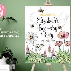 Bewerkbare Honey Bee verjaardagsfeestje poster - Sweet to Bee ontwerp, 16 x 20 Corjl welkomstbord sjabloon, digitale download, #015