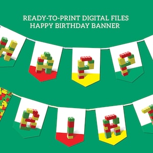 Bausteine alles Gute zum Geburtstag Banner, Wimpelkette, PDF Sofort-Download, #006