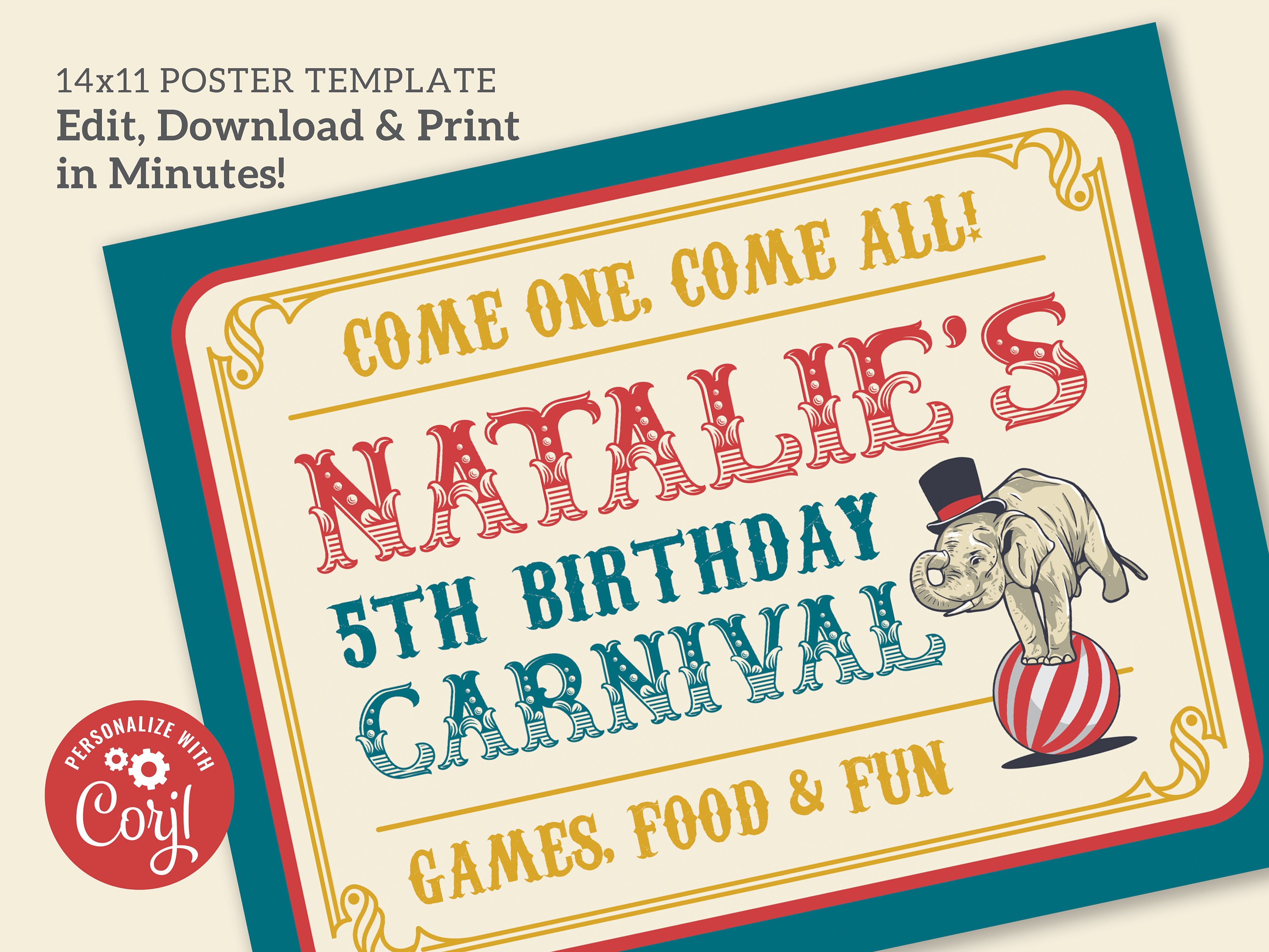 Editable Circus Birthday Party Sign - Vintage Carnival Theme, 14x11 ...