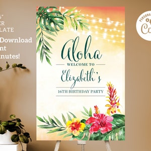 Anpassbares Aloha Luau 24x36 Willkommensschild - Bearbeitbare Corjl-Vorlage, digitaler Download, #009