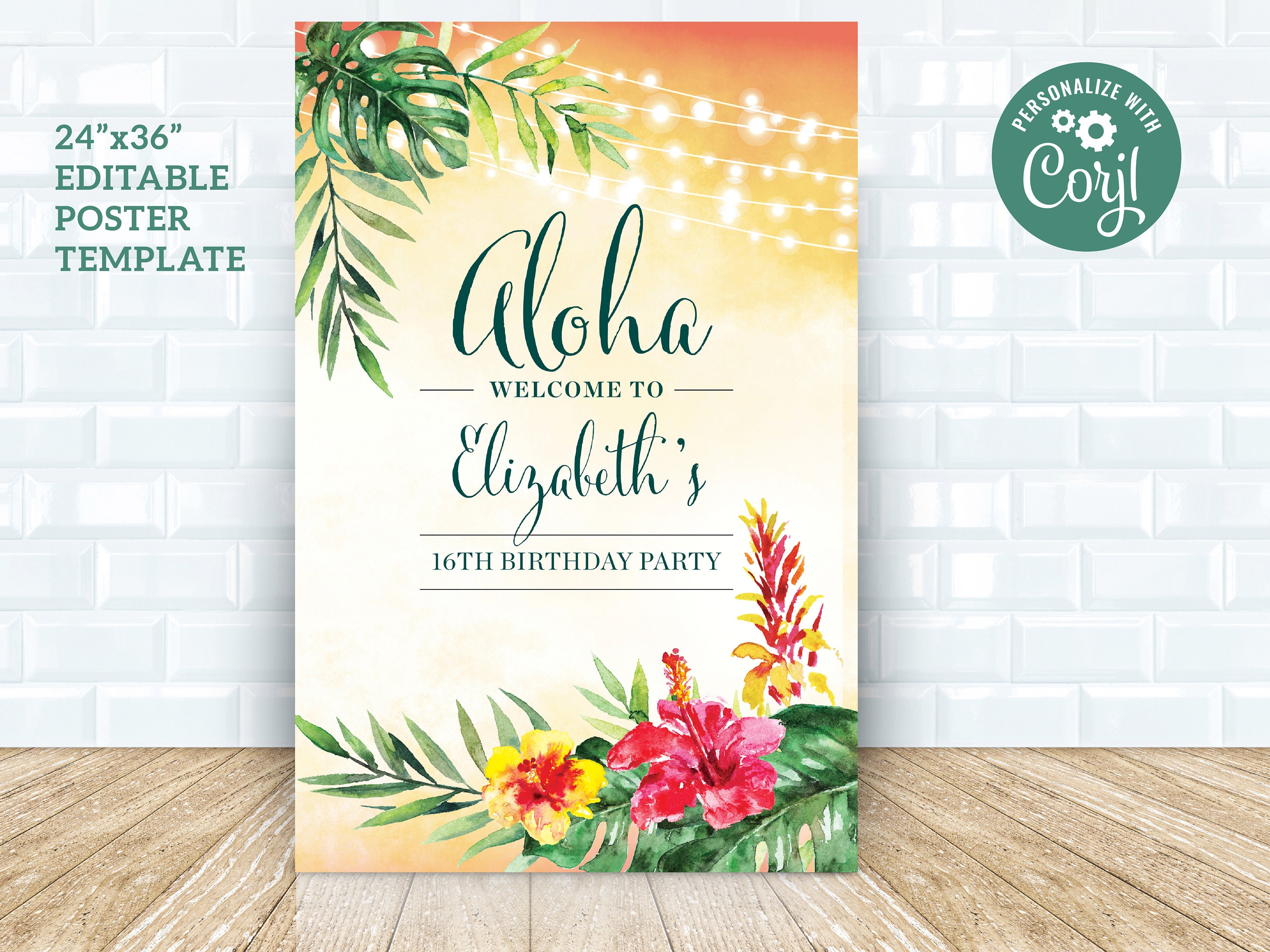 Customizable Aloha Luau 24x36 Welcome Sign – Editable Corjl Template ...