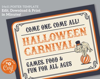 Spooky Halloween Carnival Sign: Circus Poster (Corjl Template, Digital Download) #023