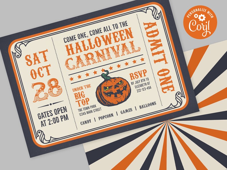 Editable Halloween Carnival Ticket Invitation – Spooky Circus Theme ...