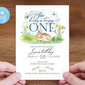 Some Bunny is Turning One - Editable First Birthday Invitation, 5x7 Corjl Template, Digital Download, #011