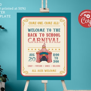 Bearbeitbares Zirkusplakat zum Schulanfang - Vintage Karnevalsthema, 16x20 Corjl-Vorlage, digitaler Download, #021
