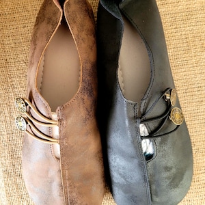Middeleeuws, Viking, Keltisch, LARP, Cosplay, Re-enactors, Zachte PU-leerschoenen met platte zool. Ideale aanvulling op veel historische kostuums.