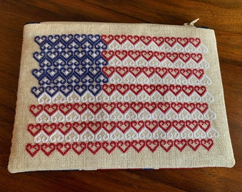 Heart Beats True - American Flag Cross Stitch Pattern
