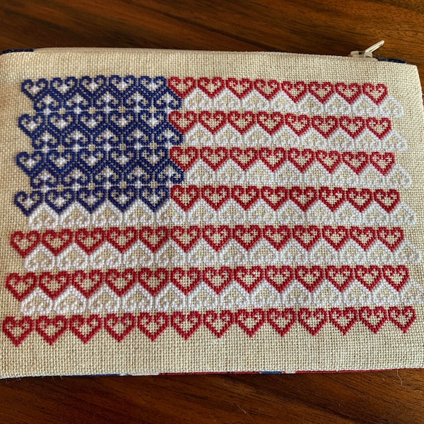 Heart Beats True - American Flag Cross Stitch Pattern