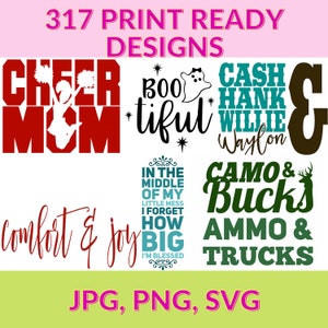 Mega Bundle - Print on Demand Ready T-Shirts Digital Design Cartoons, Silhouettes, Illustrations, Quotes and Sayings Pack. SVG, PNG, JPEG.